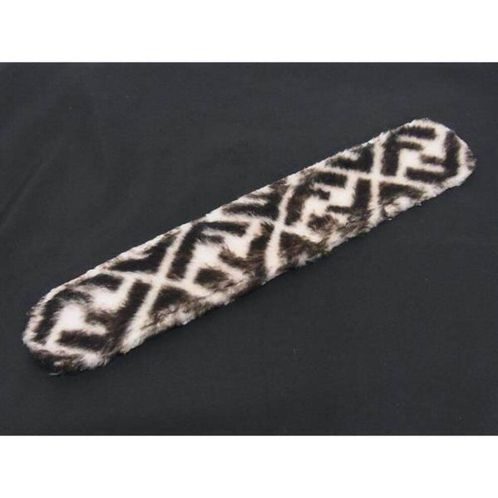 FENDI Zucca Strap Through Fur Bag Shoulder Pad Beige Brown